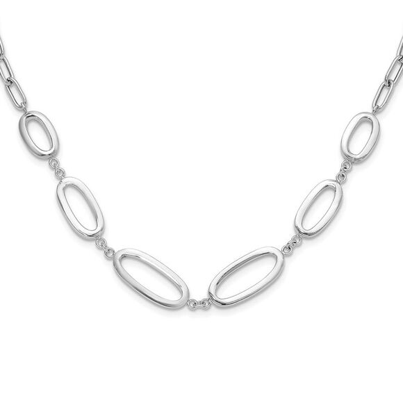 Kazi Luxury Sterling Silver Rhodium-plated Fancy Ovals w/2in ext. Necklace